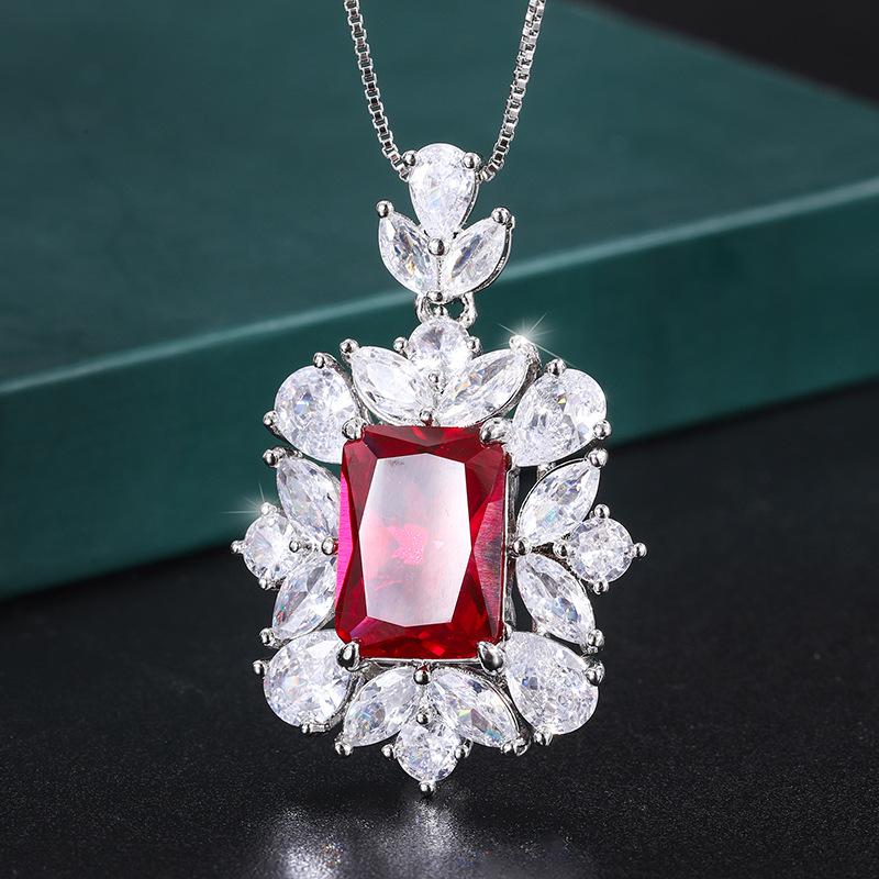 Jewelry Copper Bottom Gold-Plated Style Retro Simulation Color Treasure Rectangular 10 * 14 Pendant Women'S Jewelry