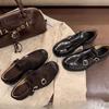 The Same Modern Tone~ Carved Double Buckle with Thick Heel Breathable Loafers Women's Single Shoes Small Leather Shoes