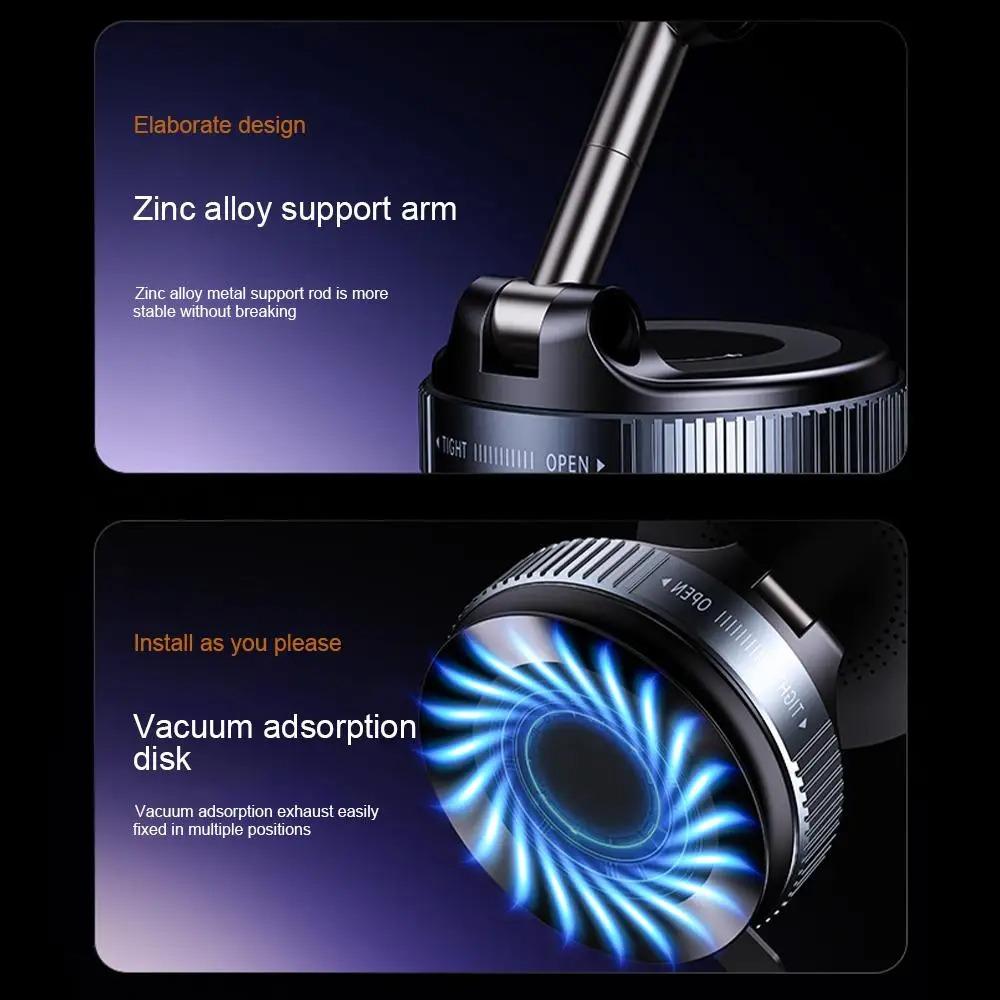 15W Wireless Charging Magnetic Vacuum Car Phone Holder Foldable Design 360 Degree Rotation For Car Desk Bathroom Phone Holder