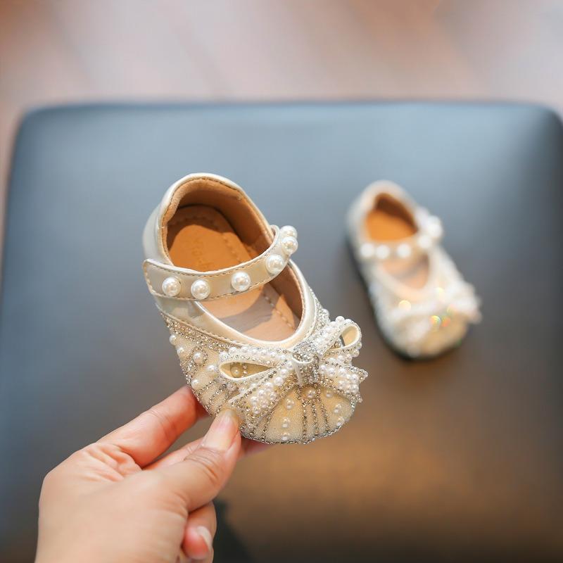 Baby Rhinestone Pearl Bow Decor Mary Jane Flat Shoes 15
