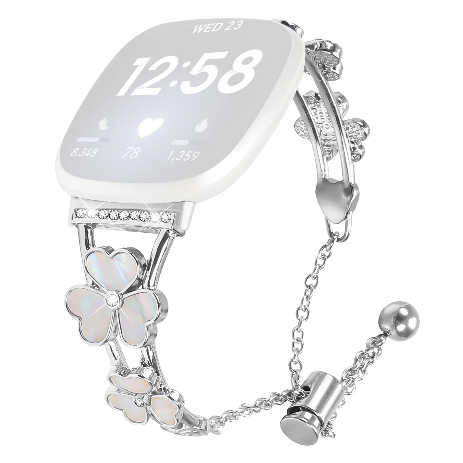 

Для Fitbit Versa 4/Sense 2 Ремешок для часов Декор Сердечко Клевер Серебристый Металлический ремешок из цинкового сплава A