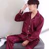 GMXIA Pigiama da Uomo Primavera e Autunno, Maniche Lunghe e Pantaloni Lunghi, Seta Ghiacciata Sottile, Abbigliamento da Casa per Adolescenti, Set di Seta, Taglie Forti