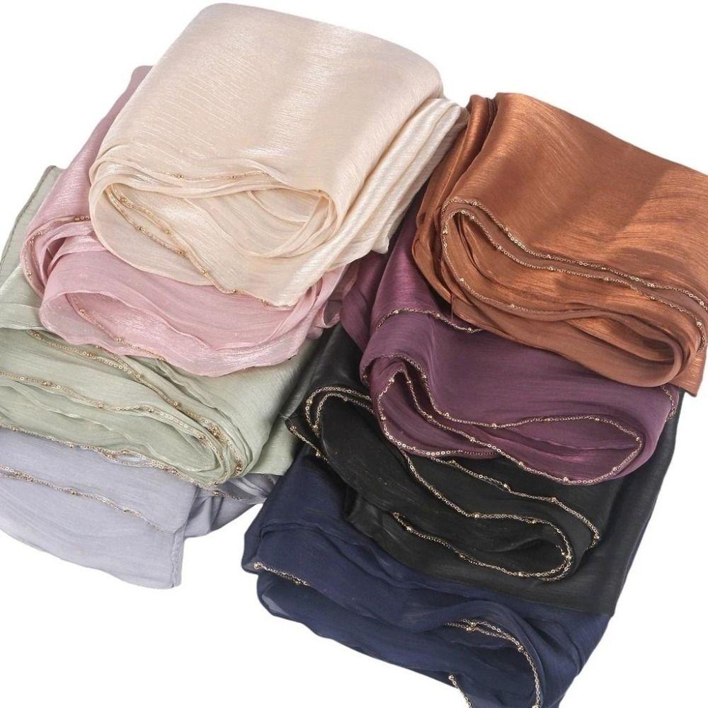 Beads Islamic Turban Long Malaysia Headscarf Elegant Hijab Scarf  Female