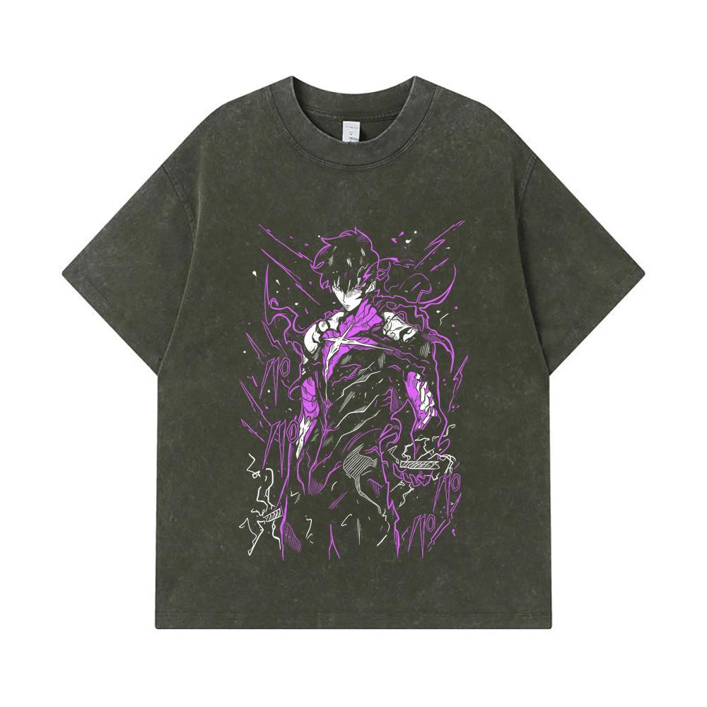 275 GSM Washed T-shirts 100% Cotton Solo Leveling V22 Print Unisex Heavy Cotton T Shirt