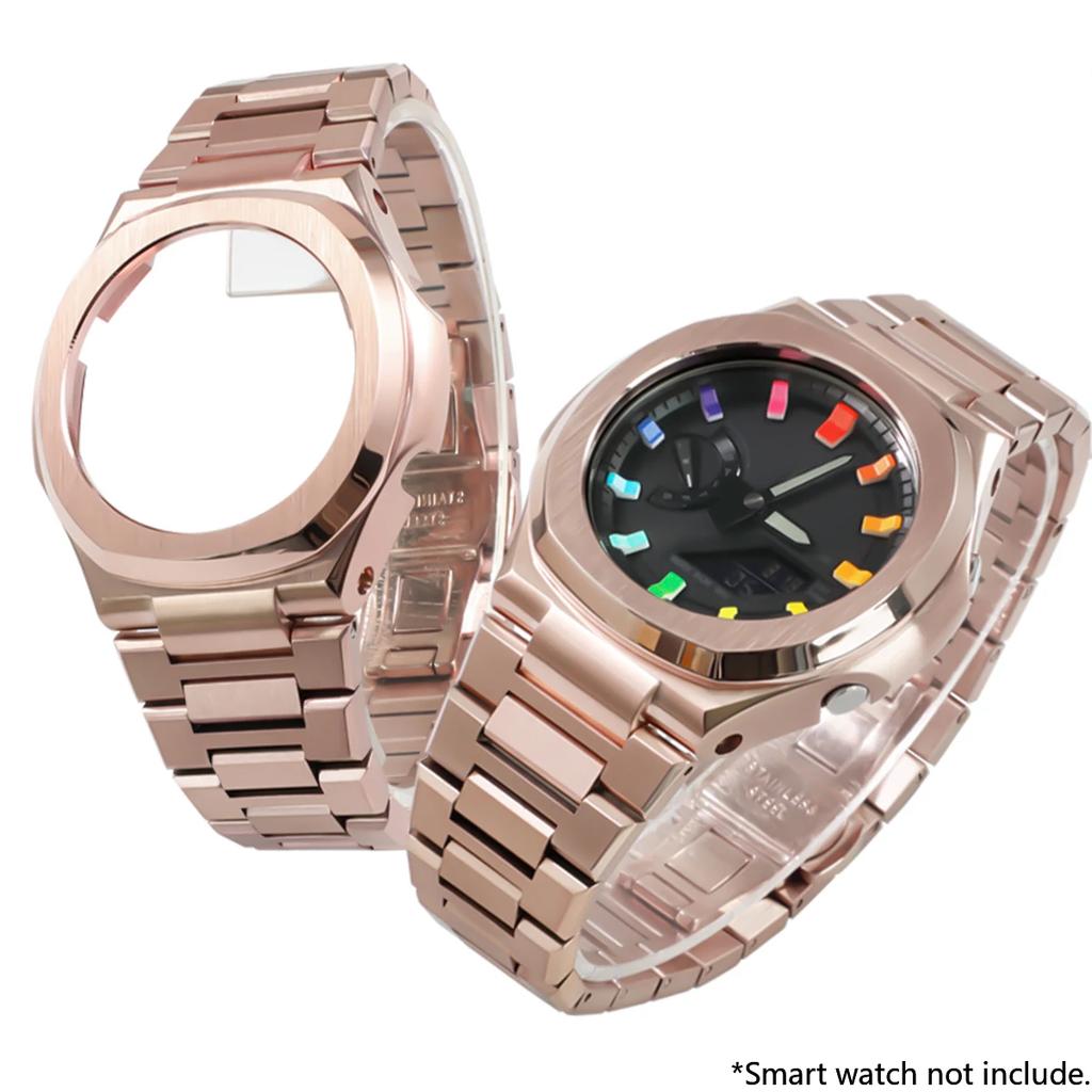 GA-2100 Mod Kit For Casio G-SHOCK GA2100 2110 GA B2100 Watch Men Modified Stainless Steel Case FKM Fluororubber Band Metal Strap