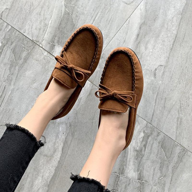 Cotton Shoes Women's New Flat Bottomed Bean Shoes with Velvet Women's Cotton Shoes Butterfly Knot Women's Shoes