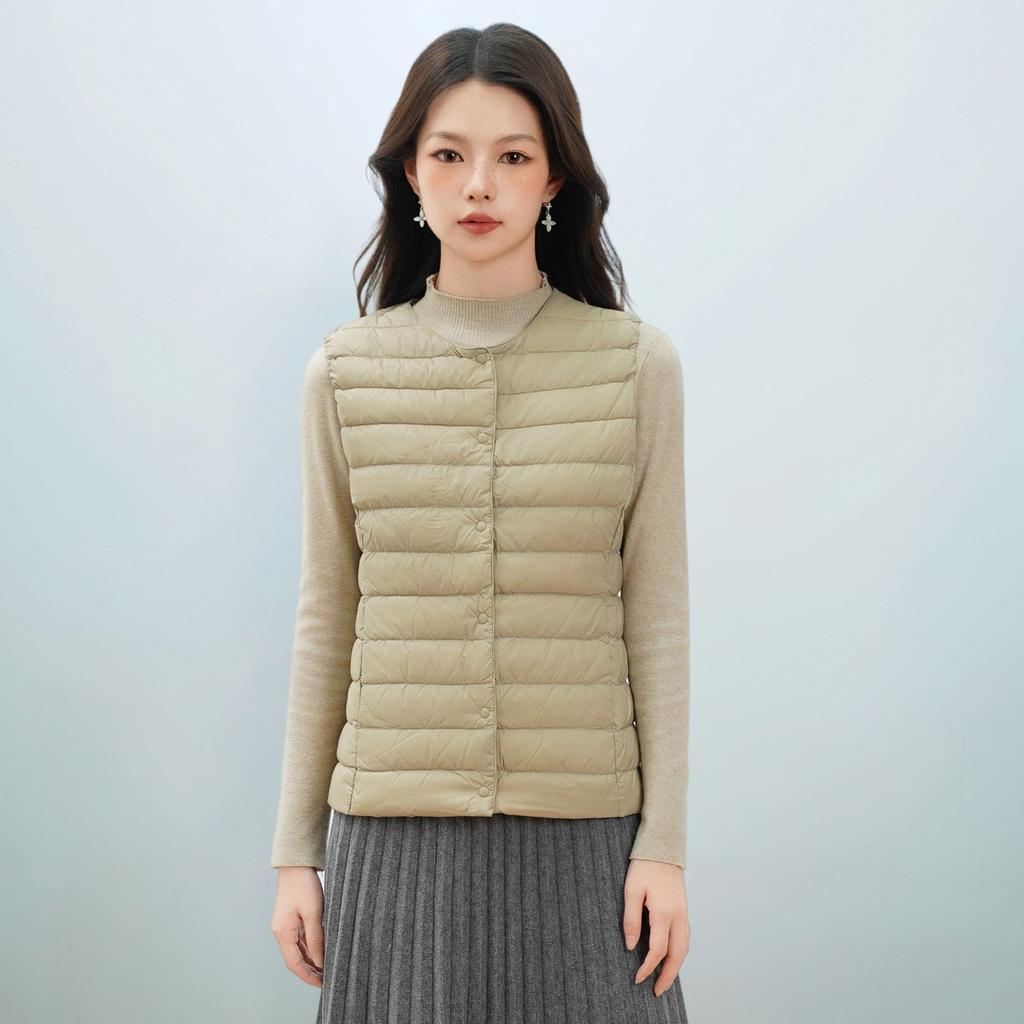 Autumn and Winter Women's Waistcoat Round Neck V-neck Lightweight Down Jacket Vest Duck Down Waistcoat