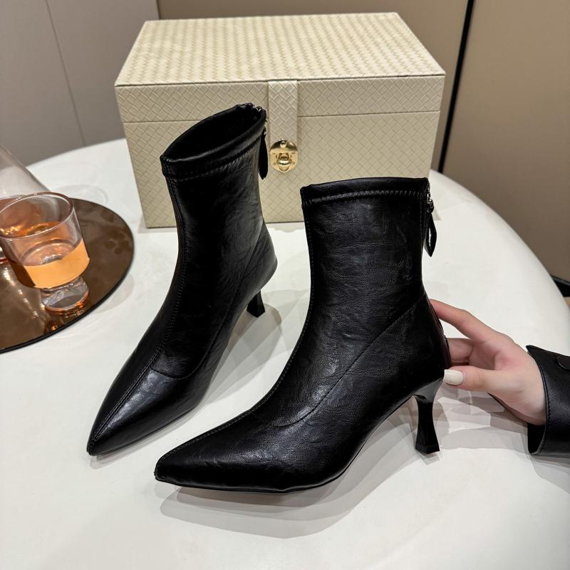 Fashion Winter Fashion Pointed Toe Ankle Boots Women Zippers Thick Heels Shoes Street Style Banquet Party Short Botas Mujer