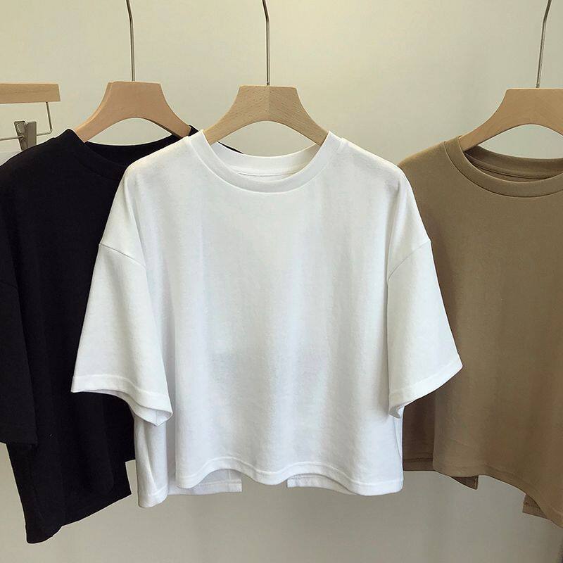 Halter short T-shirt women s sweet and spicy style Korean version summer new round neck loose spice girl short-sleeved fashion top M