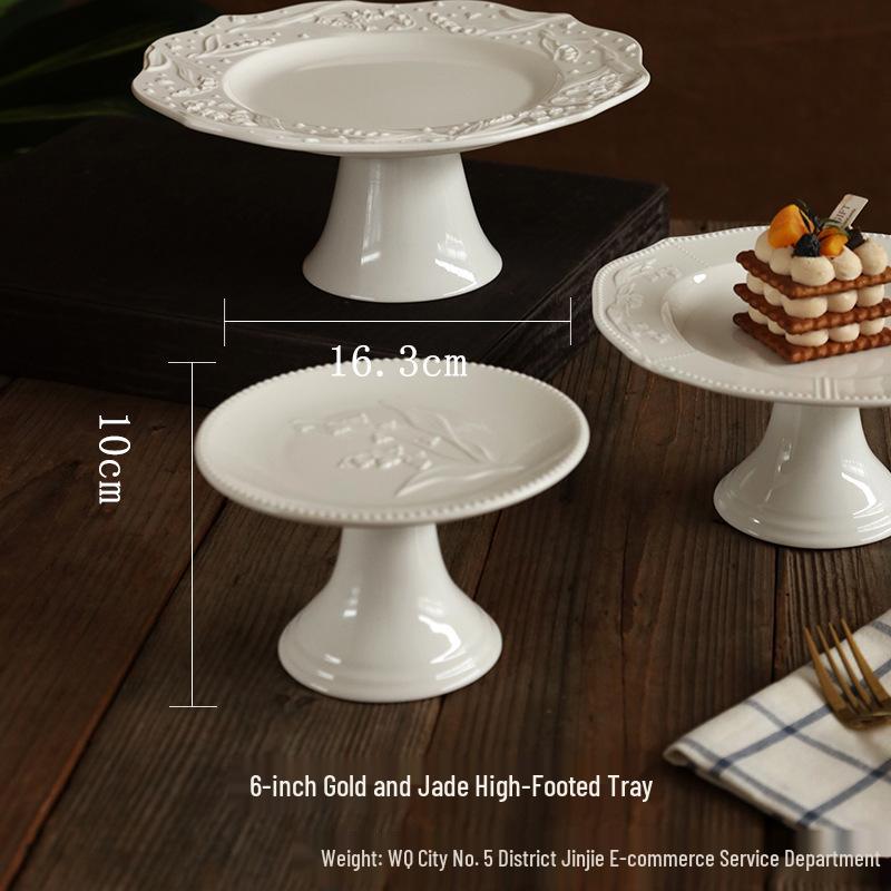 Elegant Embossed Ceramic Cake Stand & Dessert Tray