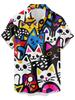 Süße Cartoon-Katze Vintage-Muster 3D-Druck Herren Casual Hemd, Modisches Hip-Hop Rock Street Style Hawaiianisches Hemd