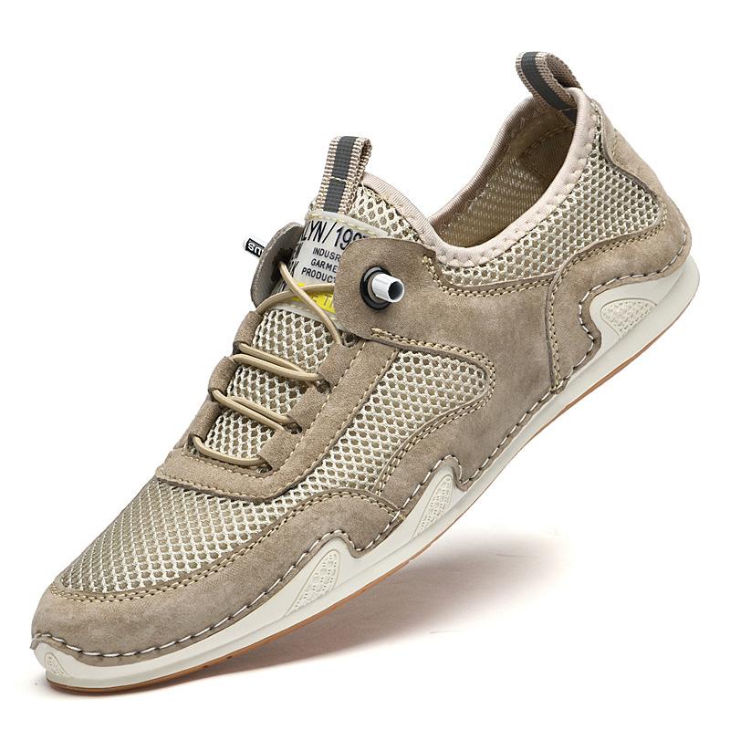 

Летние сетчатые дышащие повседневные кожаные туфли мужские из натуральной кожи летние мужские сетчатые мягкие модные шапочки туфли ленивые повседневные туфли 44 бежевый