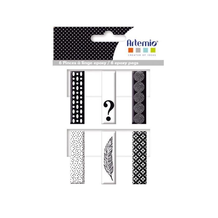 6 Epoxy Clothespins - Black-white