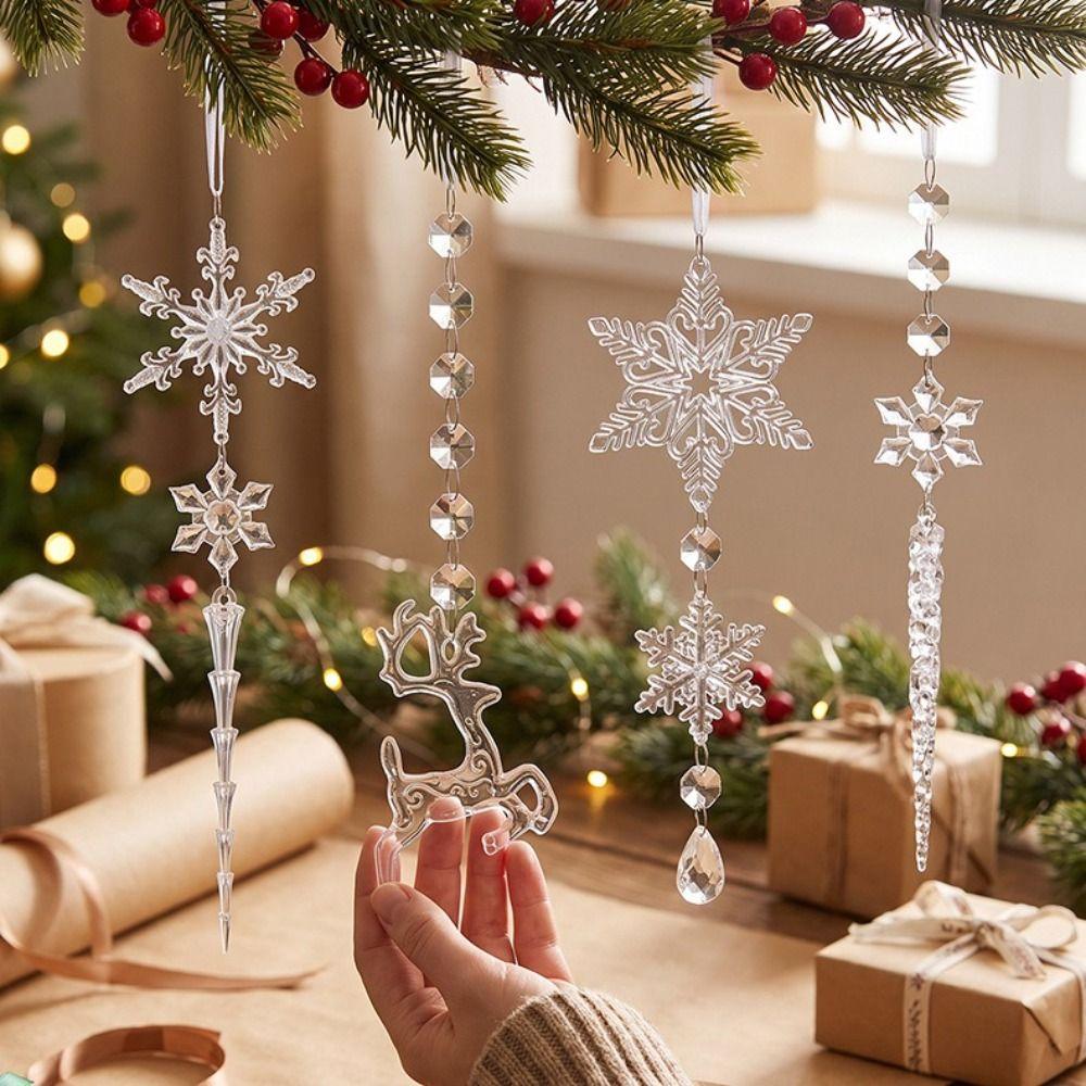 Transparent Acrylic Christmas Tree Ornaments Sparkling Design Hanging Pendant Style Snowflake Pendant Decorations