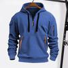 Men Hoodie Zipper And Strap Decor Drawstring Hooded Top Fall Spring Winter Patchwork