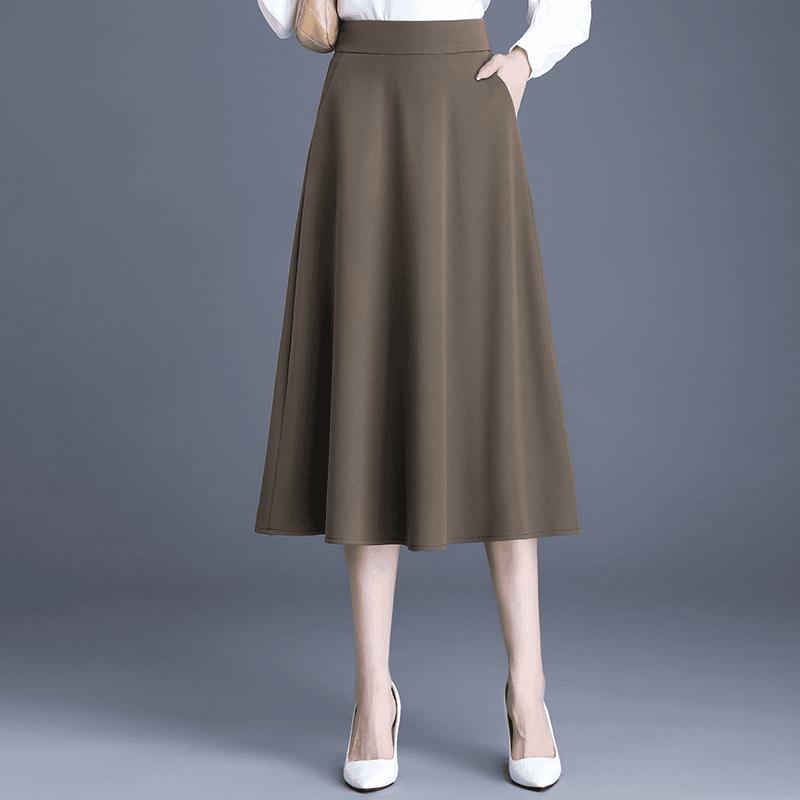 Black Suit Half Skirt, Women's Mid Length Umbrella Skirt Plus Size Skirt Spring and Autumn High Waist A-line Skirt