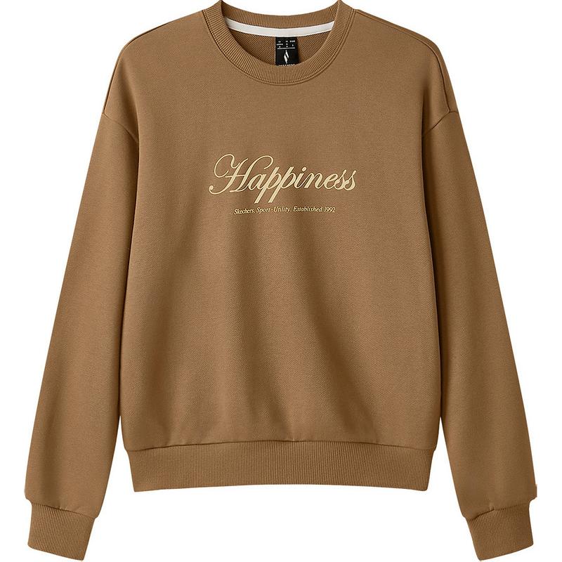 Skechers Sports Alliance Series Round Neck Pullover Comfortable Knitted Sweatshirt Women sweatshirt Dark-Brown L424W030-013J S