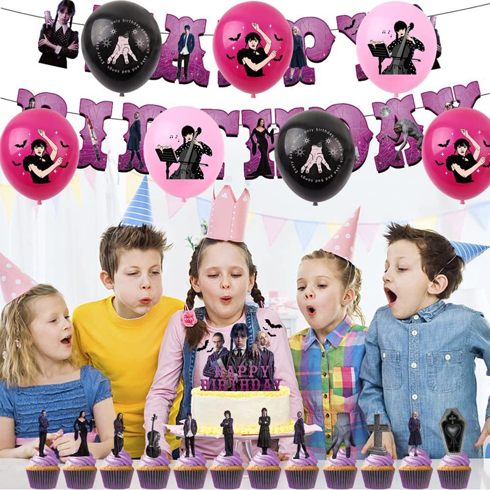 Le Decorazioni per la Festa di Compleanno di Mercoledì Addams includono Topper per Torta, Striscione con Palloncini