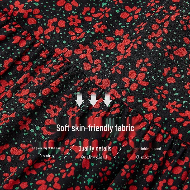 Demana French Style Printed Chiffon V-neck Dress