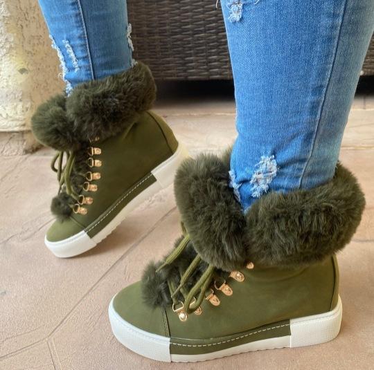 

Fashion Women s Boots 2025 Christmas New Fashion Lace-Up Fuzzy Detail Lined Ankle Boots Casual Daily Round Toe Flat Boots 35 зелёный