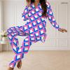 Women Plus Size Printed Half Zip Long Sleeve Longline Top And Fitted Pants Two Piece Set