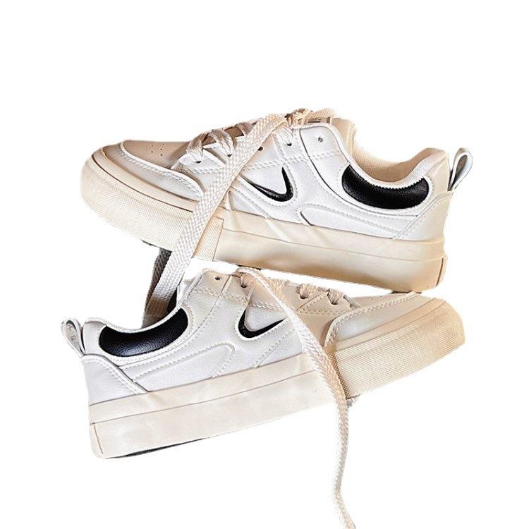 Spring New White Shoes Women's Preppy Style Flat Low-Top Korean Style Leather Canvas Shoes Hong Kong Style Sports Women's Shoes