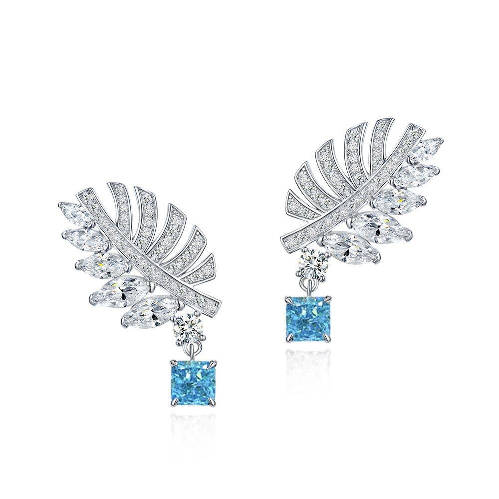 

Hui Zhiyi 2023 Серьги с бриллиантами из высокоуглеродистой стали, серебро 925 пробы, аквамарин, европейская и американская мода, квадратный дизайн с перьями 925 Silver