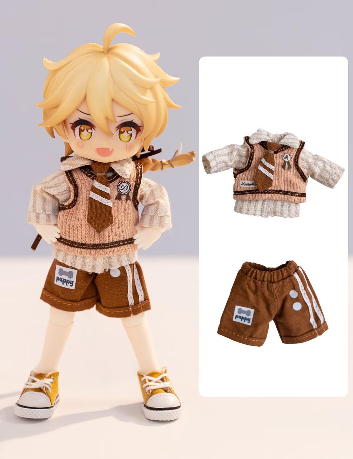 

YMY Obitsu 11cm Doll Clothes Uniform Set Tie Waistcoat for BJD Dolls Boy s (Shirt + + + Pants) 1/12 (Brown)