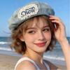 Spring Summer Hats for Women Vintage Washed Denim Cloud Beret, Artistic Octagonal Painter Cap