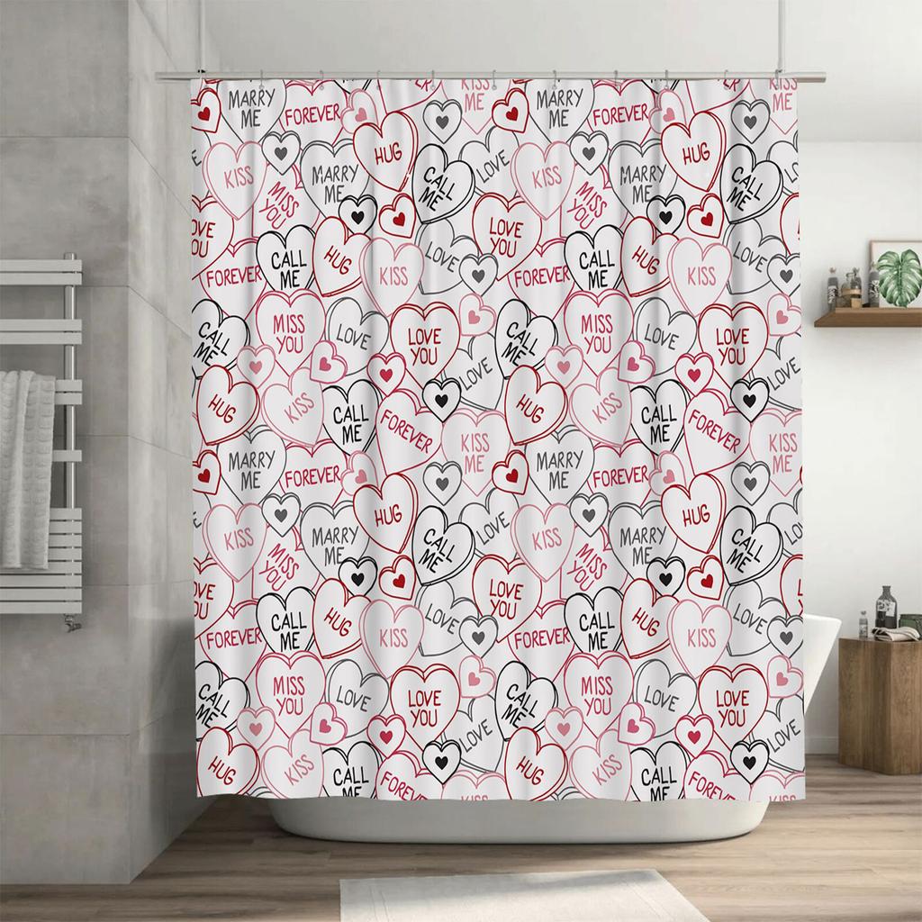 Love Heart Shower CurtainRed White Black Print Romantic Home Decor Bathroom Decoration Waterproof Fabric for Kitchen Bathrooms 7