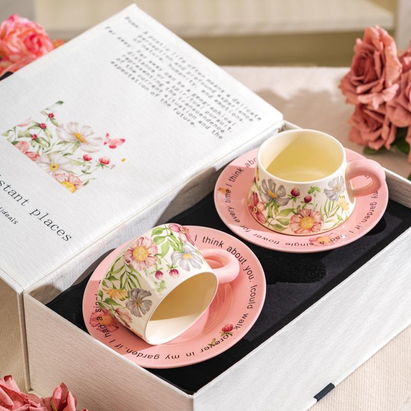 Sunny Flower Blossom Kaffeetasse Untertasse Set Keramik Kaffeetasse Geschenkbox Premium Souvenir Tag der Krankenschwester Muttertag