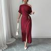Women's Summer Fashion Color Off Shoulder Split Elegant Slimming Hip Hugging Dress