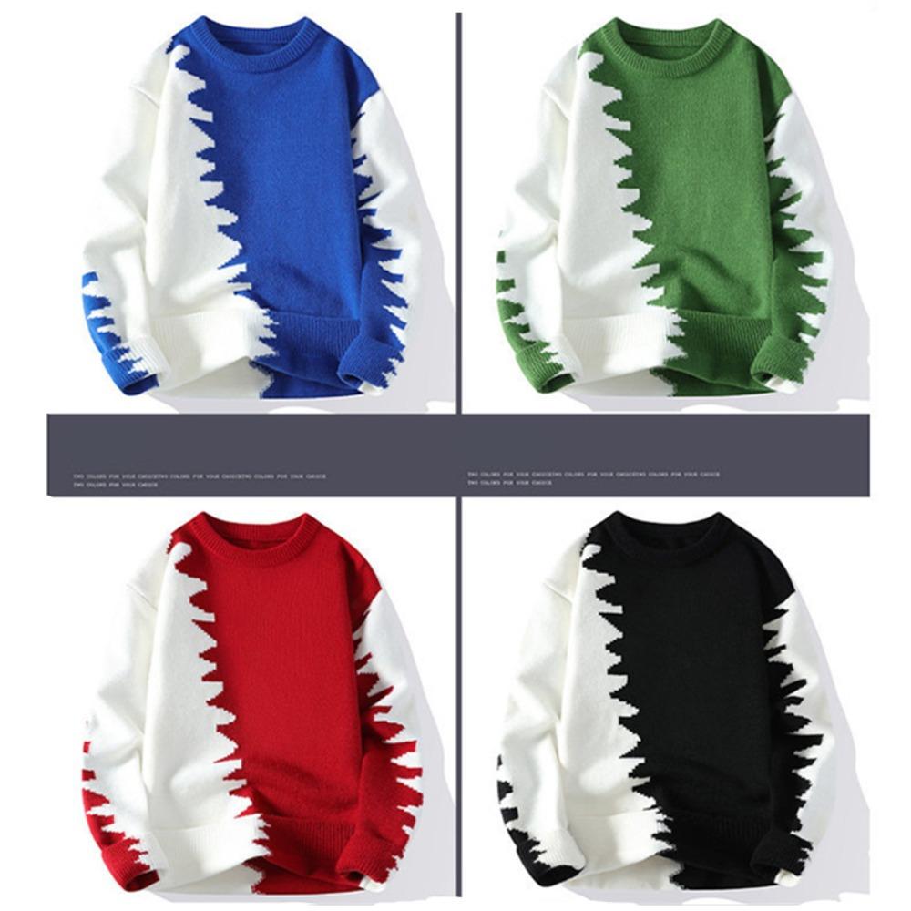 Men's Winter Knitted Sweater Anti-Ball Anti-Wrinkle Loose Warm Casual Fashion Round Neck Long Sleeve Top Warm Outdoor Comfortable Sweater