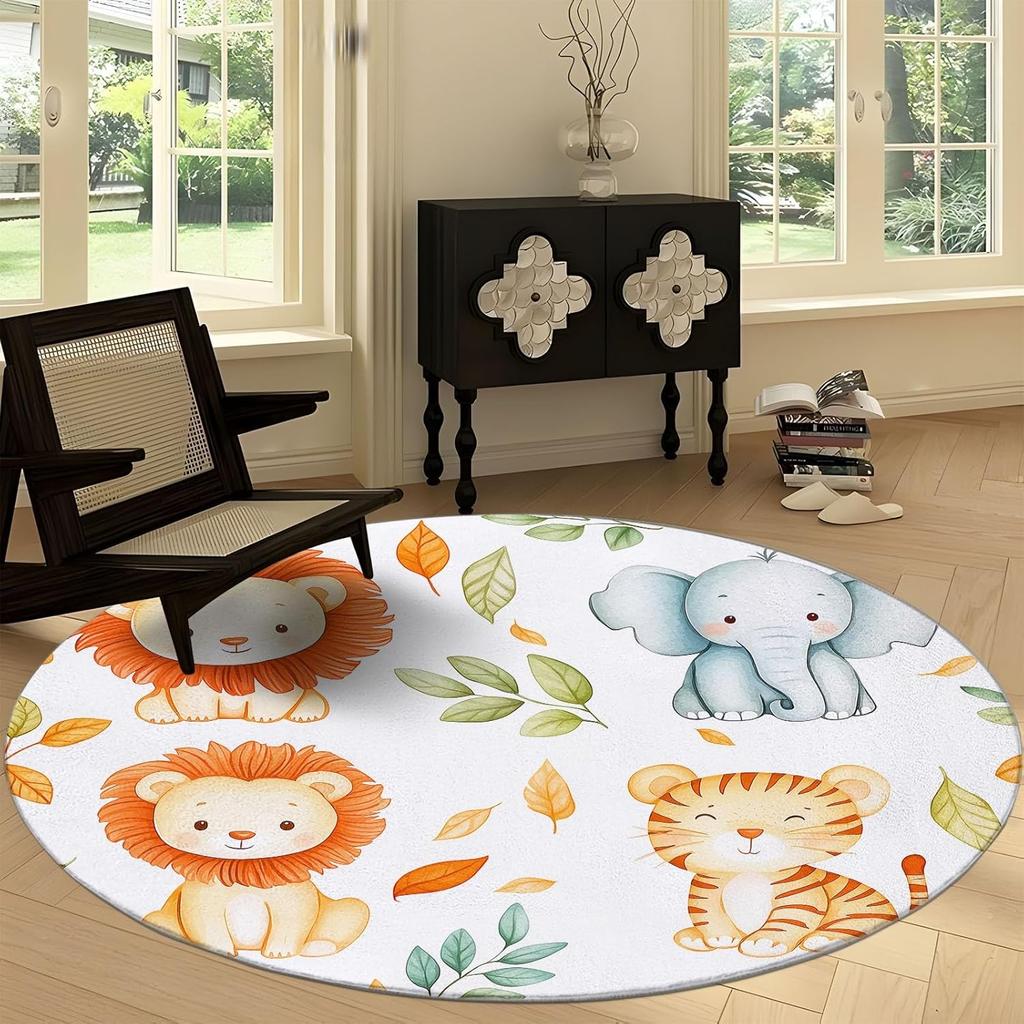 Modern Cartoon Letter Texture Print Round Area Rug,White Washable Carpet Runner - Non Slip Circle Rug Carpet Absorbent Mat for