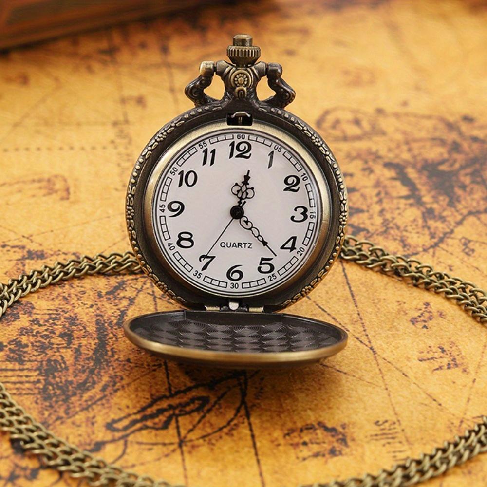 2pcs/set, Men's Pocket Watches, Antique Pocket Watch 'Grandpa' Vintage Quartz Punk Necklace Pendant Alloy Watch Art Collection Gifts.