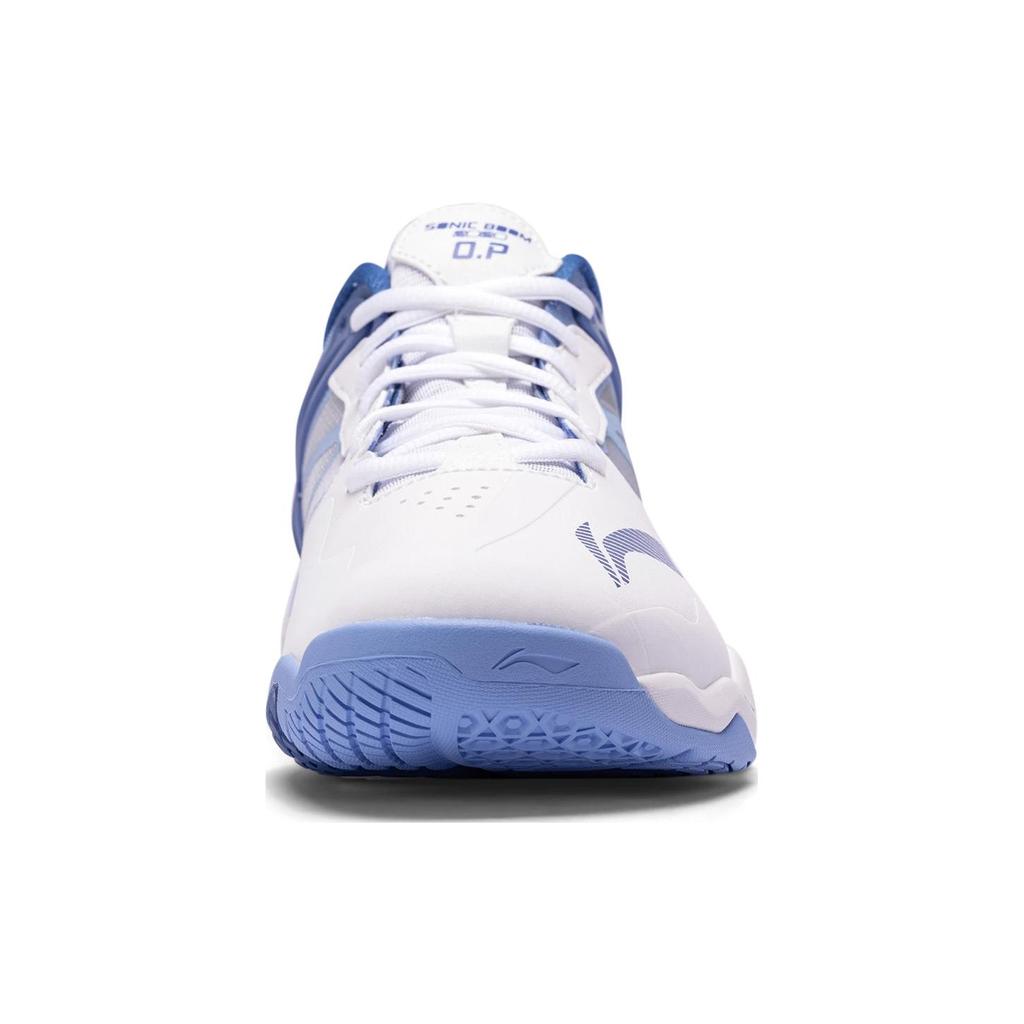 Li Ning Sonic Boom OP Textile, Synthetic Leather Abrasion Resistant Low top Badminton Shoes Men's White Blue AYZQ009-9