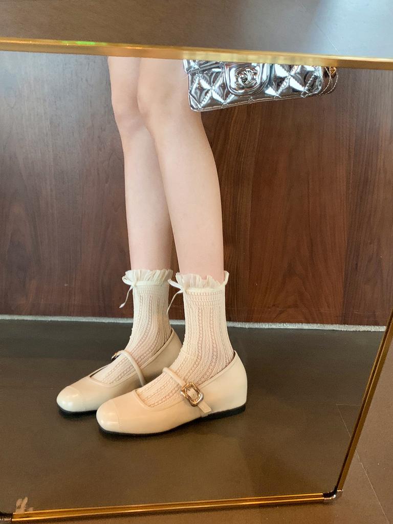 Spot~ Grape mother of the same style, round head, light mouth, silver small leather shoes, flat bottom inner height increase, soft sole Mary Jane sing