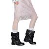Black rivet belt buckle trouser tube boots women's new autumn pleated stacking boots thick heel thin medium tube short boots