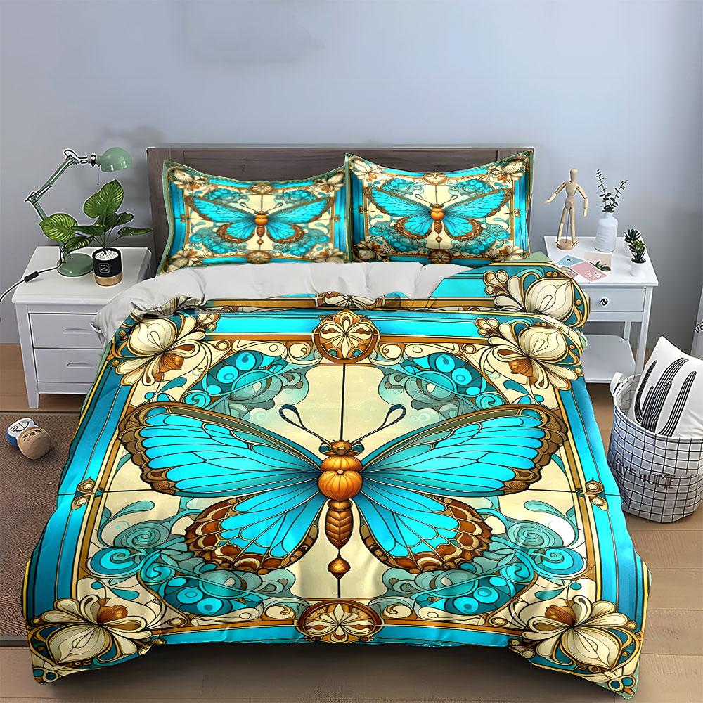 Elegant Butterfly Theme Decoration Set Exquisite Three-Piece Bedding Set Gift For Kids And Adults