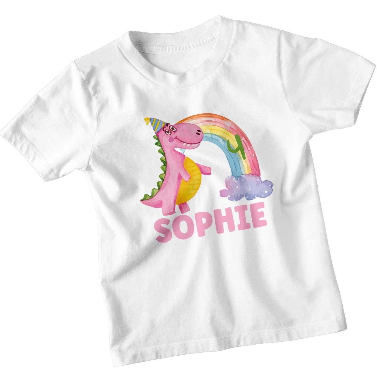Personalised Sophie 4th Birthday Dinosaur Girls Kids T-Shirt Custom Name Tee 160