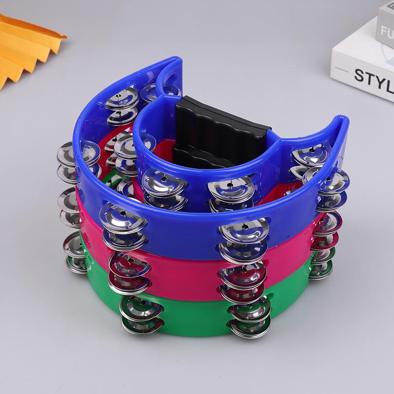 Hand Bell Double Row Rattle Orff Tambourine Double Layer Hand Bell Drum Percussion Instrument Handle Jingle Bell Educational Toy