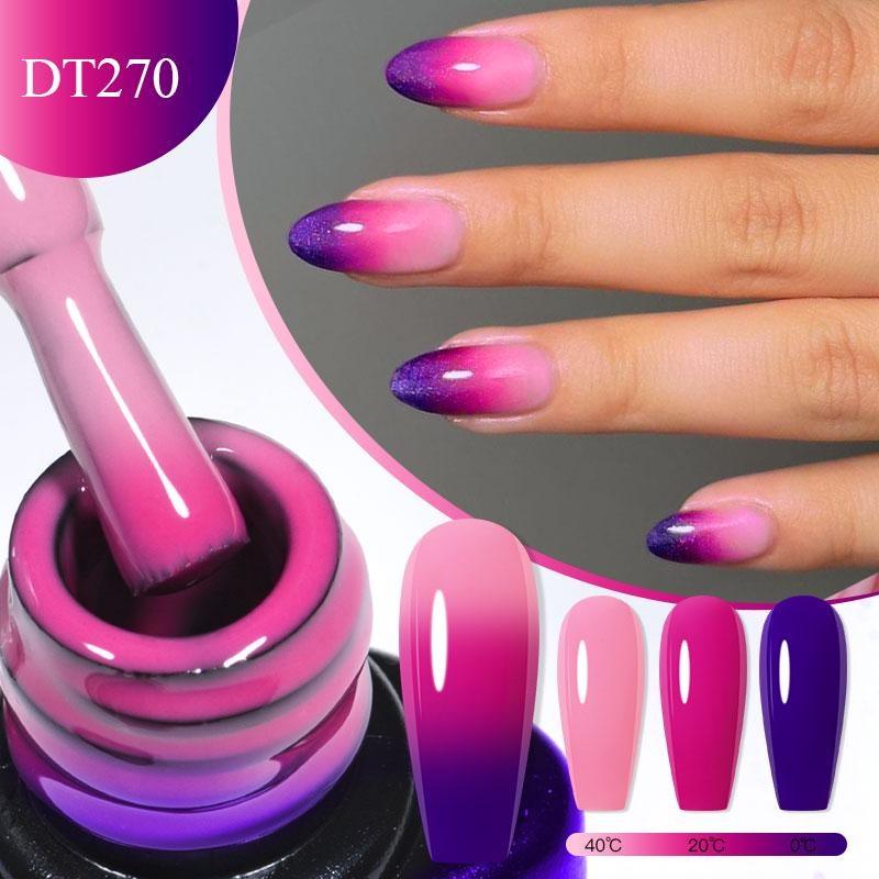 7ml Purple Glitter Auroras Thermal Gel Nail Polish Winter 3 Layers Temperature Color Changing Semi Permanent Manicure Nail Art Gel Varnish