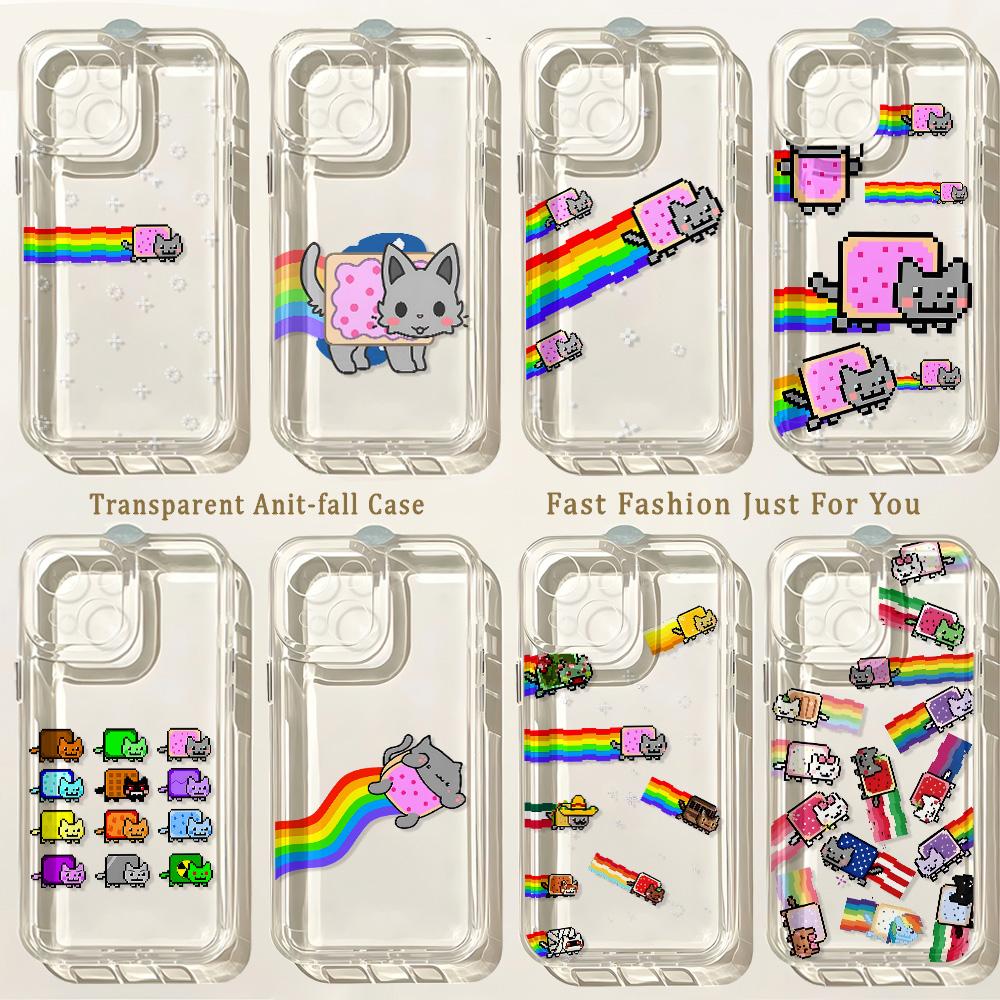 Cartoon Game N-Nyan Cat Phone Case For iPhone 17 16 16e 15 14 13 12 11 Mini Pro Max X XR XSMax Air Plus Transparent Back Cover