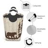 Large Laundry Basket,Wild Animals Rustic Cabin Forest Bear Paw Print Wooden Board,Laundry Hamper Collapsible Organizer Bin with Handles Washing Bin
