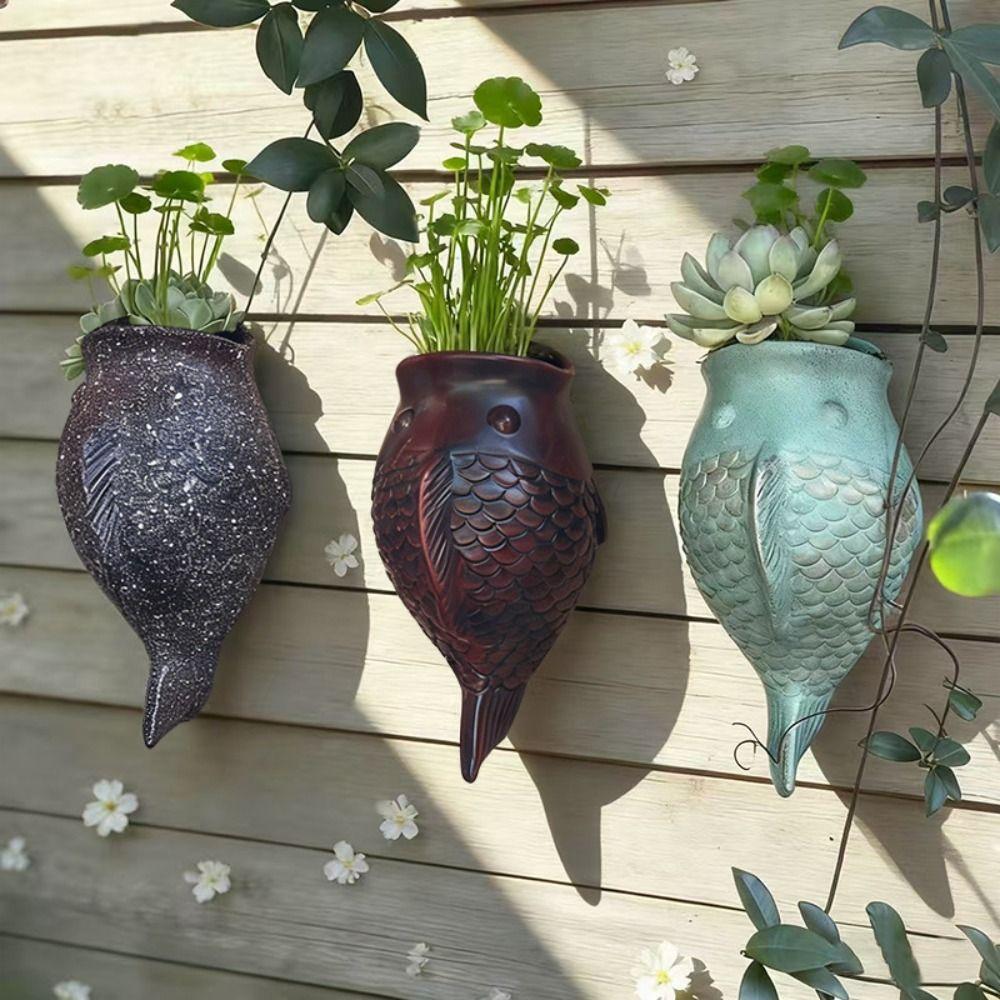 Rustic Style Fish Flowerpot Wall Hanging Wall Mounted Planter New Vintage Planter Pot Courtyard