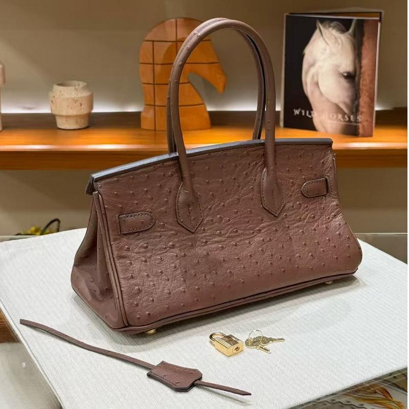 26 New Genuine Leather Women's Bag With Ostrich Patterned Cowhide, Light Luxury Fashion, Gold Buckle, Platinum Bag, Handbag, Cross-border