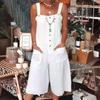 European and American New Women Clothes Solid Strap Cropped Pants Pocket Button Casual Jumpsuit Casual Jumpsuit