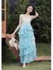 Women's Summer Ruffle Lace Patchwork Strappy Skirt Set