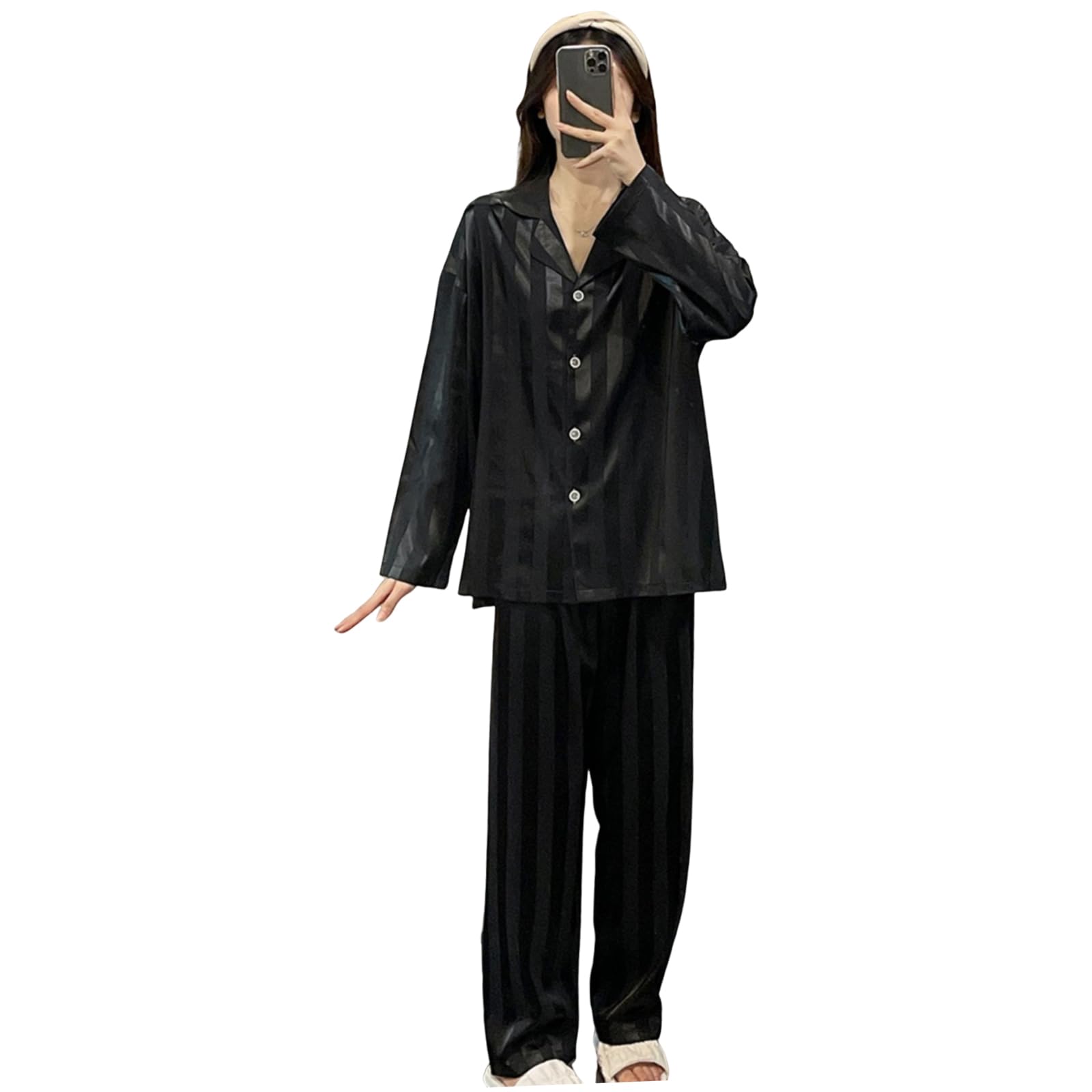

and Sleepwear Top and Plus Sizes Stylish [7-livehouse] Women s Pajamas, Loungewear, Set, Pants, 2-Piece Set, Cute, Open-Front, Loungewear, Nightwear, чёрный