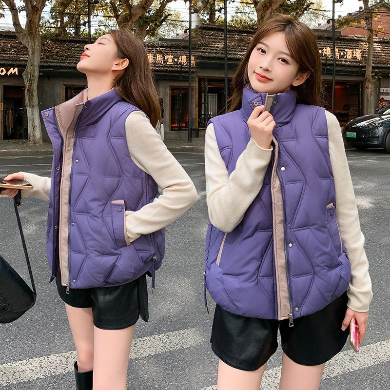 

Spring and Autumn Jacket Down Cotton Vest Women s 2025 New Temperament Stand Neck Cotton Jacket Vest Short Vest M чорний